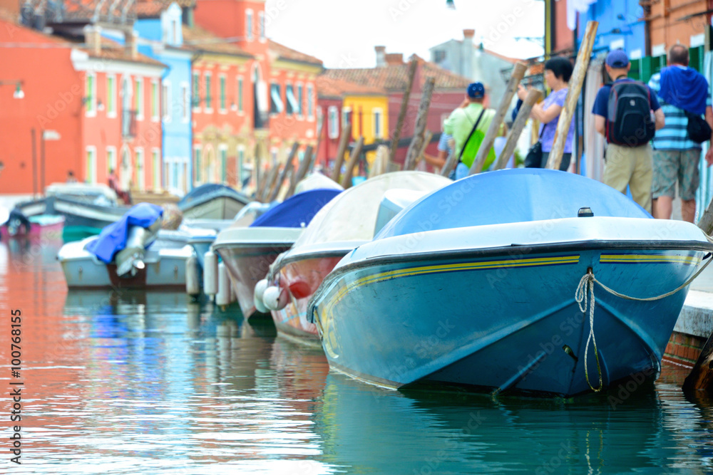 Colorful boats on Venetian island of Burano