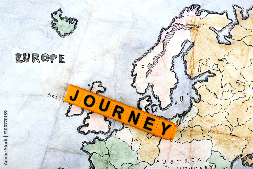 Fototapeta premium Word Journey on world map background