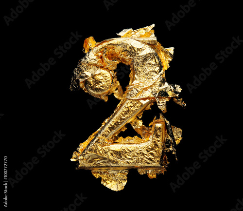 Alphabet and numbers in rough gold leaf