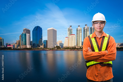 Photography Engineering with tall building behind Benjakiti Park in Bangkok, Thailand