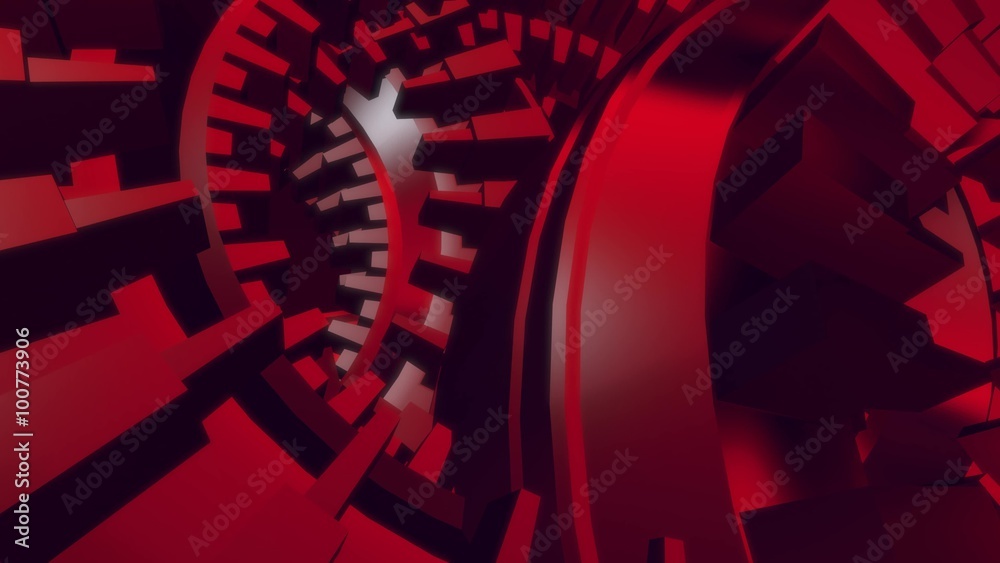 random red cogs geometric blocks abstract motion background
