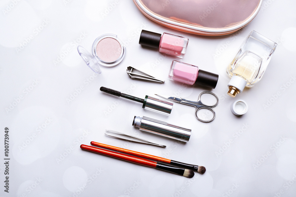 Set of cosmetics on light background Set of cosmetics on light background
