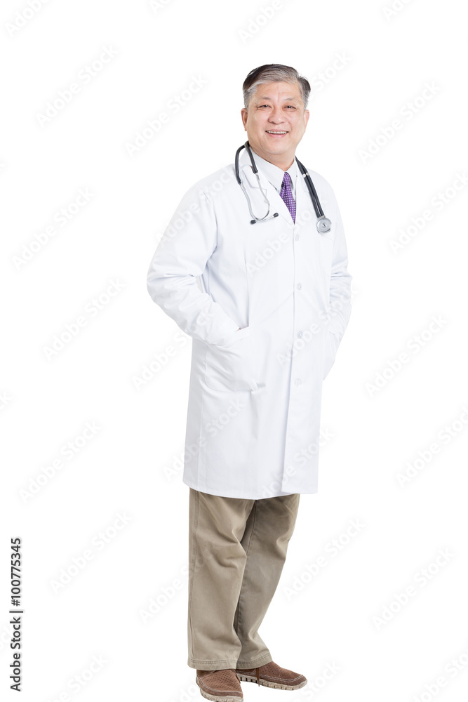 gesture of old asian man doctor in white with stethoscope gesture of old asian man doctor in white with stethoscope