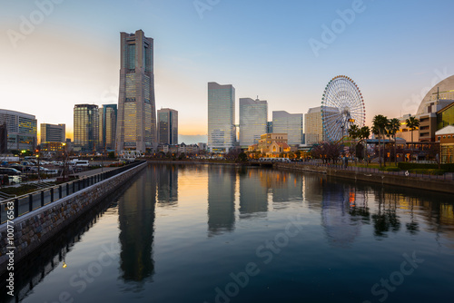 View of Yokohama city at sunset in Japan