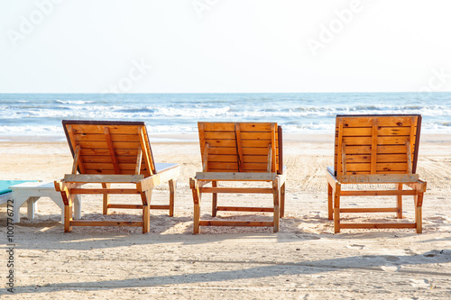 Colorful Bench or Seat on the beach of sea. © Phongsak