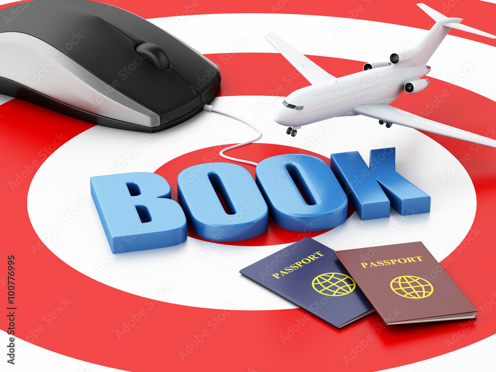 3d computer mouse and airplane. Travel concept 3d computer mouse and airplane. Travel concept