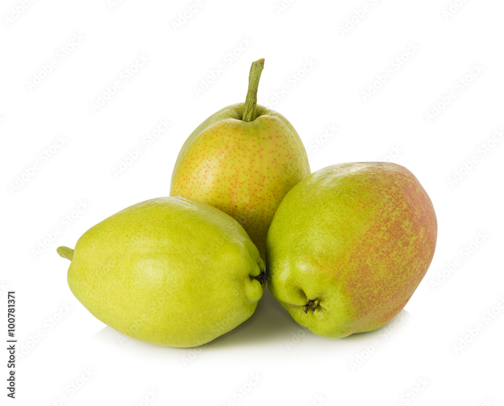 Yellow pears on white background