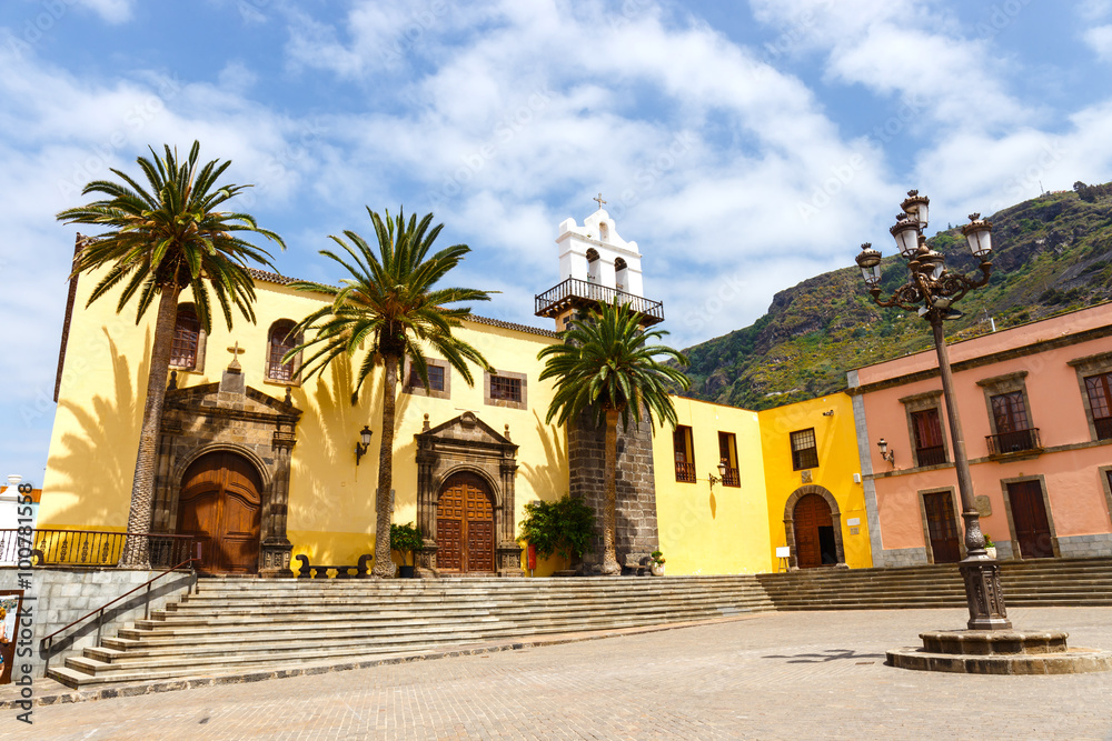 Main square in Garachico with monastery of San Francisco, Tenerife, Spain