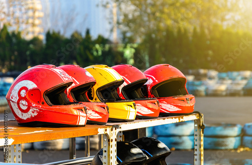 group of helmet for karting in race