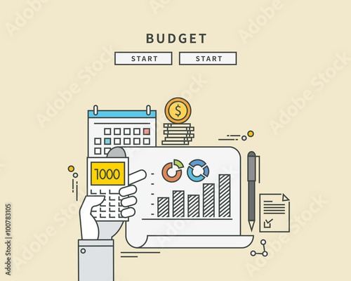 circle color line flat design of budget, modern vector illustration