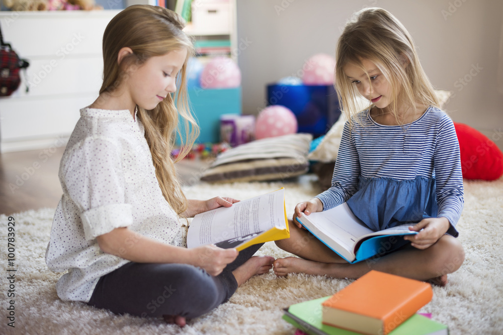 Siblings reading their favorite fairy tale Siblings reading their favorite fairy tale