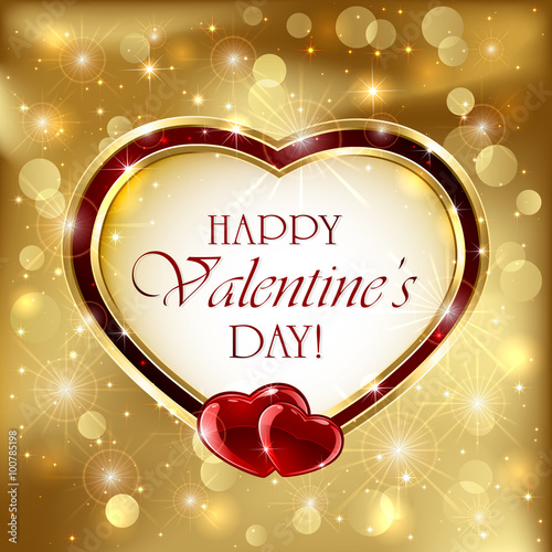 Valentines Hearts on golden background