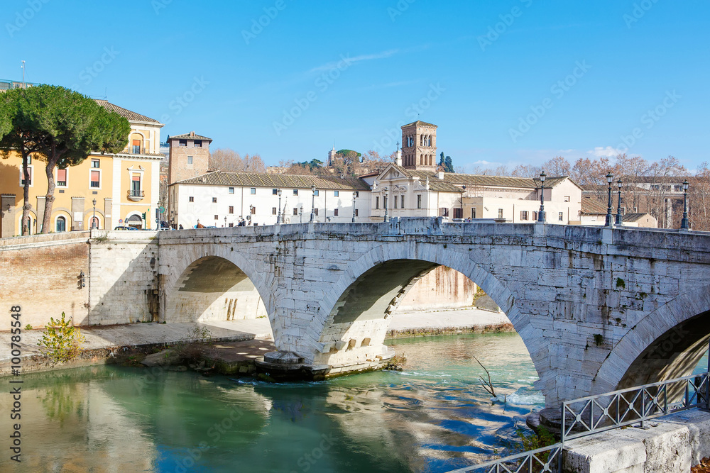 Bridge over the Tiber river in Rome, Italy