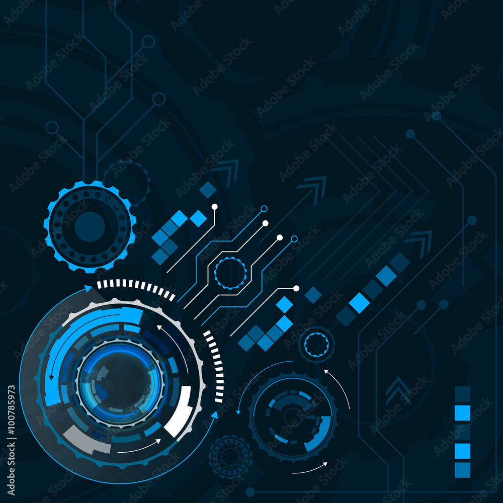 Abstract digital gear wheels technological concept. Vector illustration with place for your text or creative editing. - obrazy, fototapety, plakaty 