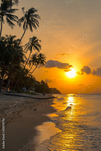Sunset on the beach of Bang Por on Koh Samui in Thailand