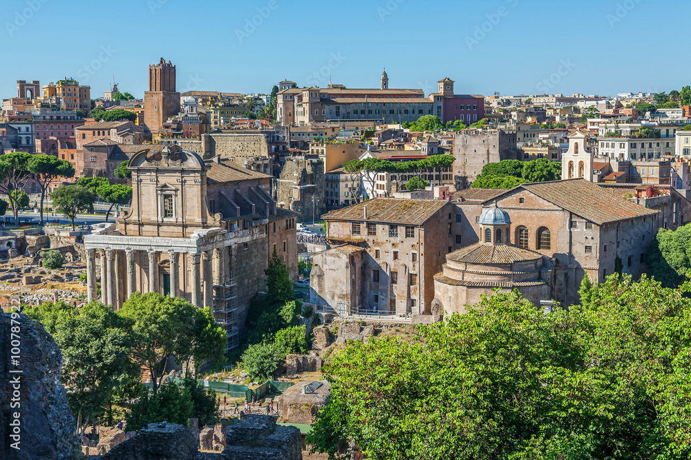 Panorama of the Roman Forum. View from the hill Palatine