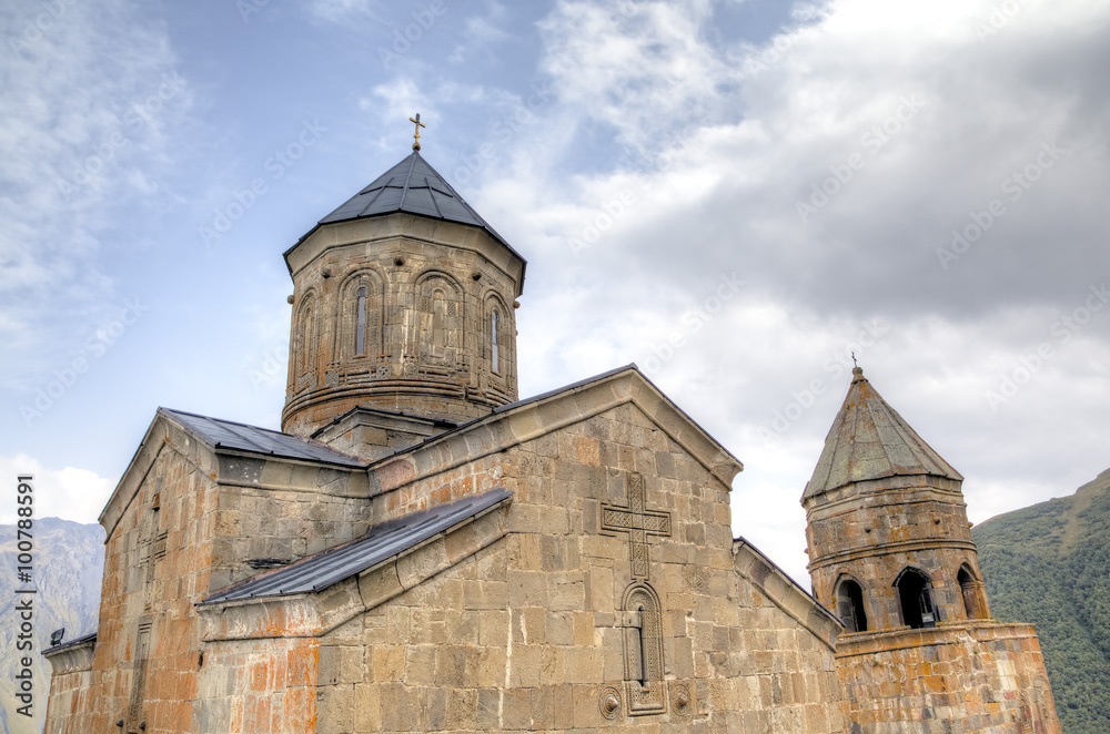 Holy Trinity Church (Tsminda Sameba) near Gergeti village, Georgia