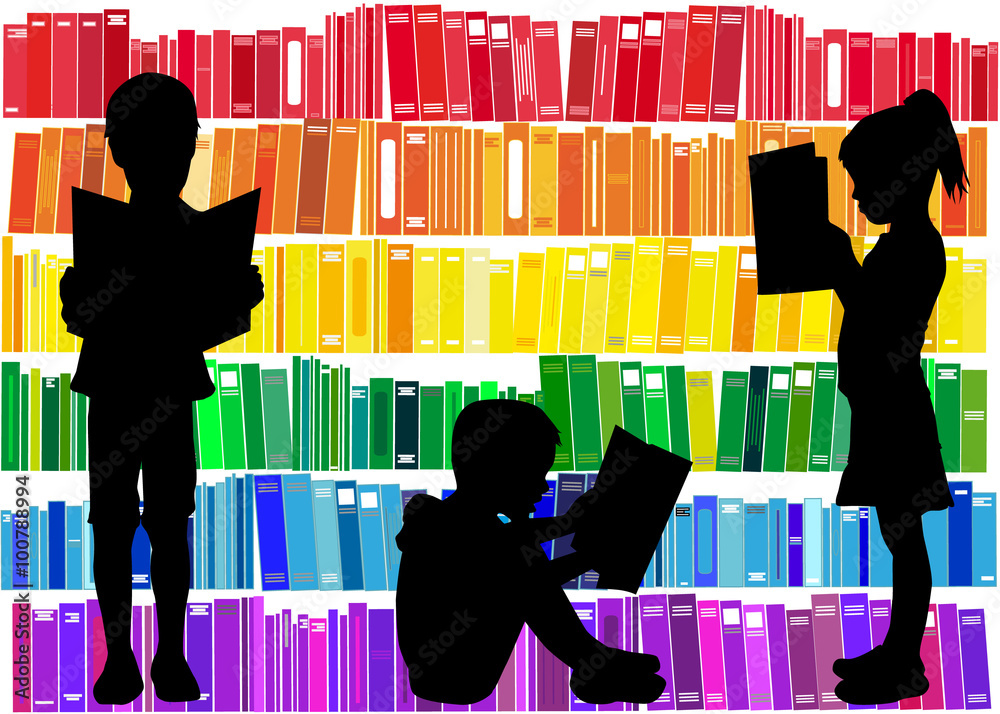 Naklejka premium Children reading the book.