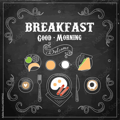 Chalkboard Breakfast Menu. Vector Illustration