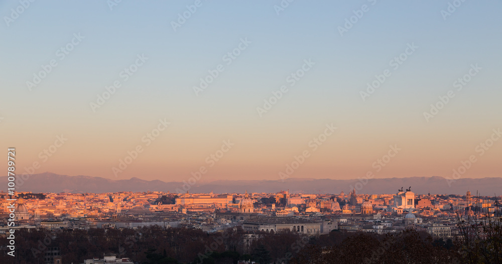 Rom vom Gianicolo Panorama bei  Sonnenuntergang