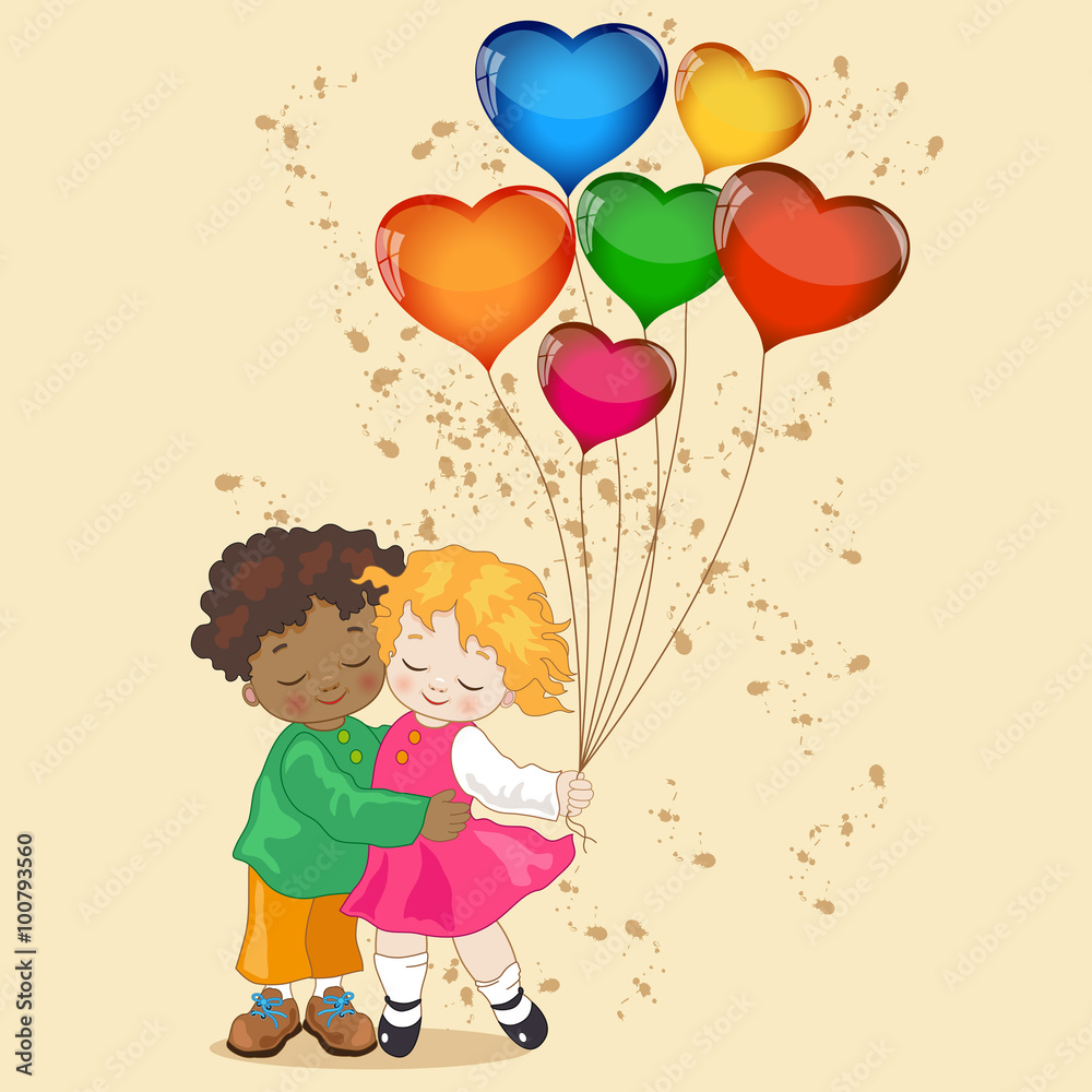 Piccoli Innamorati con Palloncini a Forma di Cuori Piccoli Innamorati con Palloncini a Forma di Cuori