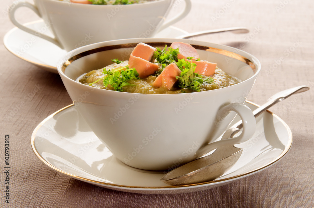 potato soup with sliced vienna sausages and parsley potato soup with sliced vienna sausages and parsley