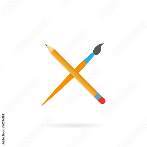 Pencil brush in a flat style on a white background