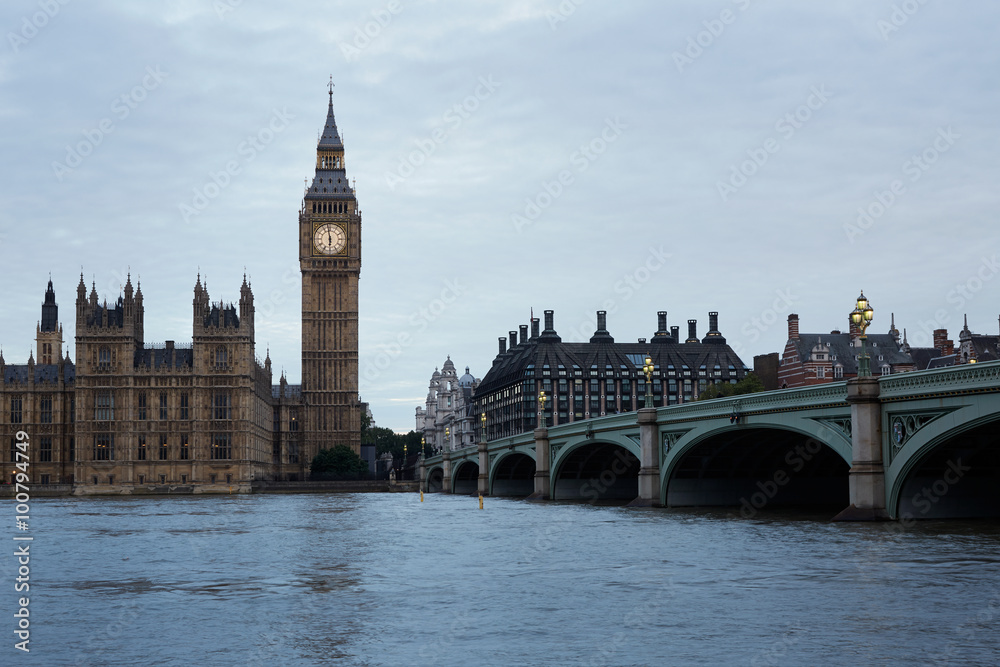Big Ben, bridge and Thames view in the early morning in London