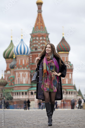 Young woman in a mink coat on the Red Square in Moscow © Andrey_Arkusha