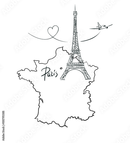 Map of France with Eiffel tower