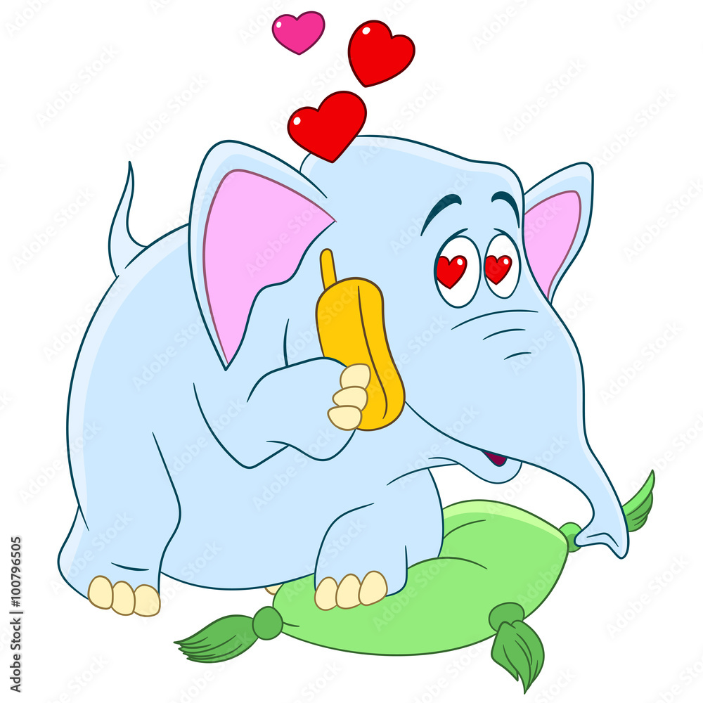 romantic and lovely cartoon elephant talking on the telephone about his passionate love on a Valentine's Day