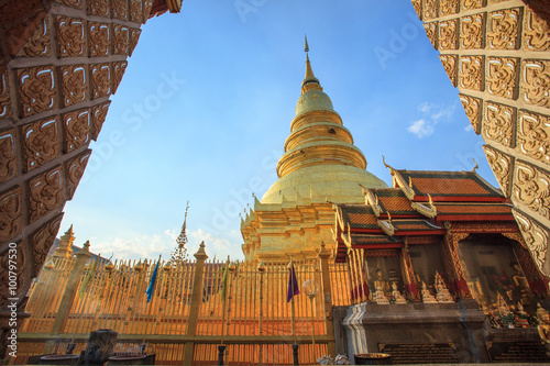 prathat hariphunchai important religious landmark destination in photo