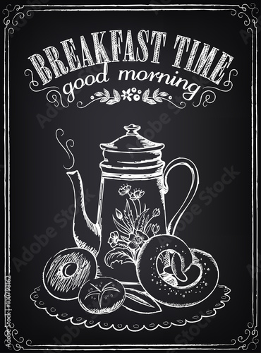 Картината върху платно Vintage Poster. Breakfast time. Coffee/tea and bakery