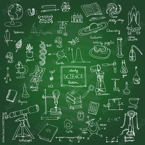 Freehand drawing school items Back to School Science theme Hand drawing set of school supplies sketchy doodles vector illustration, doodles, science, physics, chemistry, biology, astronomy, blackboard