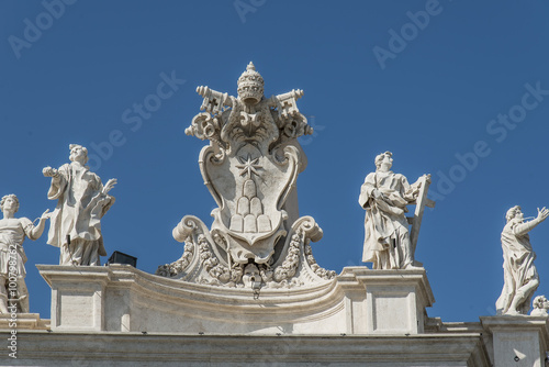 Italy. The ancient temple and sculptures on a roof