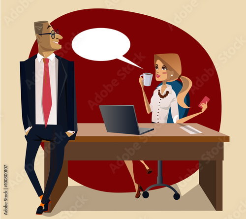 office scene with woman and man on the table