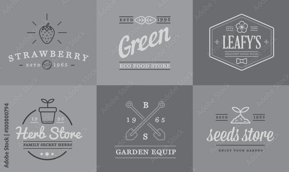 Set of Vector Garden and Farm Elements and Fruits or Vegetables Icons Illustration can be used as Logo or Icon in premium quality