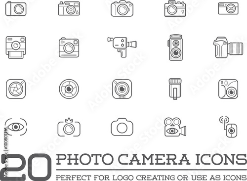 Set of Vector Photo Camera Photography Elements and Video Camera Icons Illustration can be used as Logo or Icon in premium quality