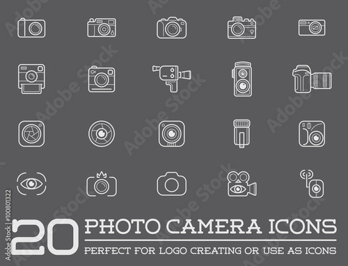 Set of Vector Photo Camera Photography Elements and Video Camera Icons Illustration can be used as Logo or Icon in premium quality