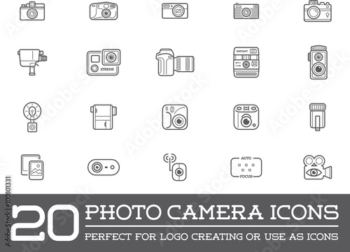 Set of Vector Photo Camera Photography Elements and Video Camera Icons Illustration can be used as Logo or Icon in premium quality
