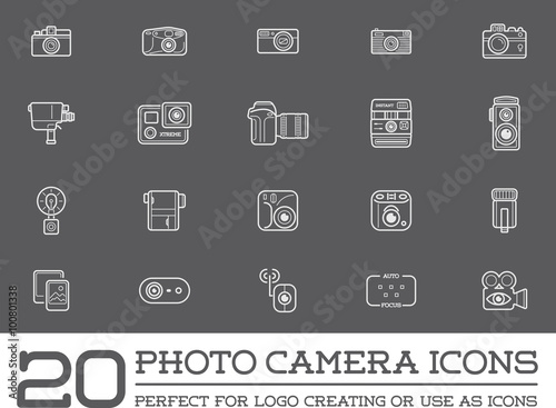 Set of Vector Photo Camera Photography Elements and Video Camera Icons Illustration can be used as Logo or Icon in premium quality