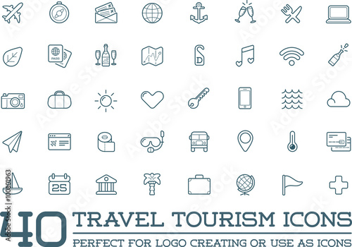 Set of Vector Travel Tourism and Holiday Elements Icons Illustration can be used as Logo or Icon in premium quality