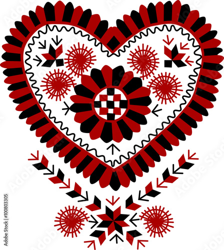 Traditional Hungarian vintage embroidery pattern - heart-shaped (region: Buzsak)