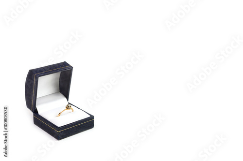 Diamond ring in case white background 