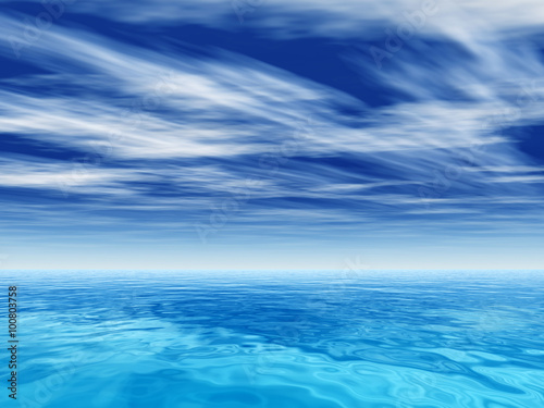 Conceptual blue sea or ocean water with sky