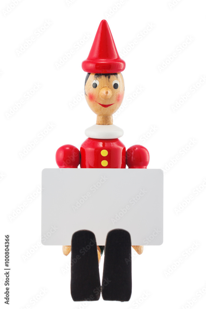 Pinocchio liar toy statue and blank card studio isolated Pinocchio liar toy statue and blank card studio isolated