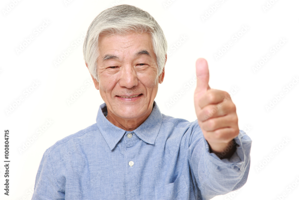 senior Japanese man with thumbs up gesture senior Japanese man with thumbs up gesture