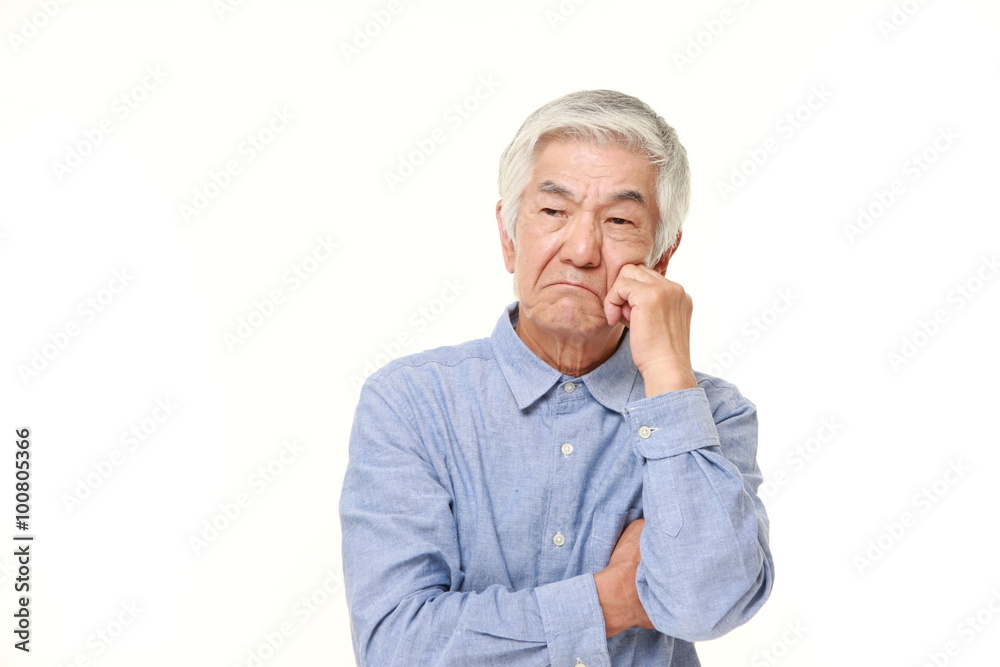 senior Japanese man worries about something senior Japanese man worries about something