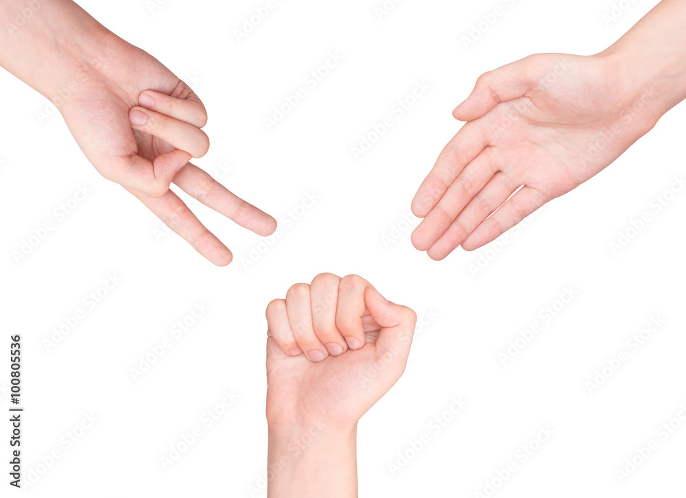 Hands making sign as rock paper and scissors