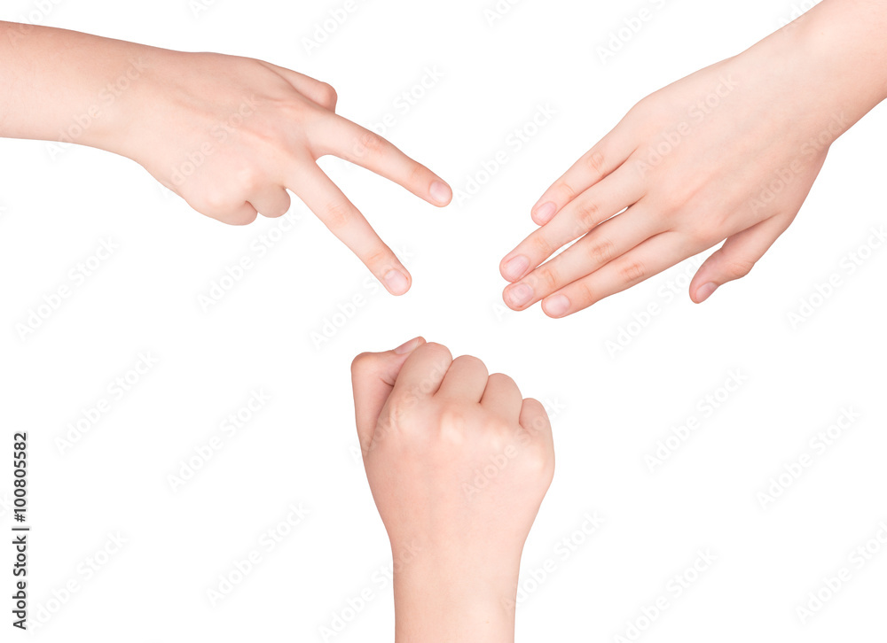 Hands making sign as rock paper and scissors